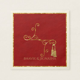 Red and Gold Tassel Indian Wedkin Napkin Serviette
