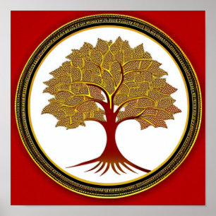 Red and Gold Tree of Life Poster