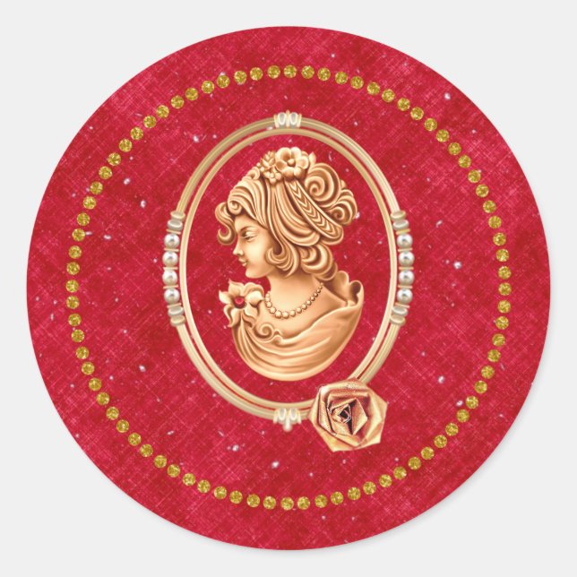 Red and Gold Vintag Cameo Sticker (Vorderseite)