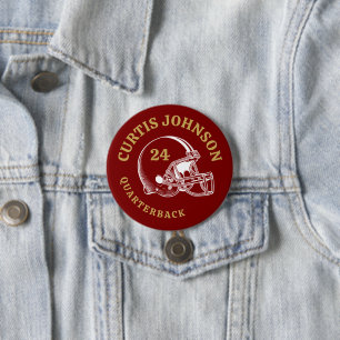 Red and Gold Vintag Football Helmet Individuelle N Button