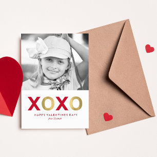 Red and Gold XOXO Kinder Foto Valentine Mitteilungskarte