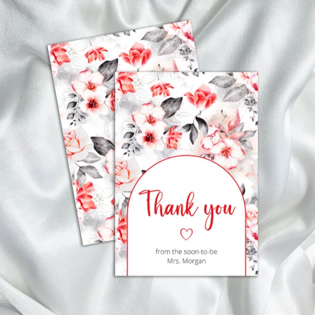 Red and Gray Watercolor Blume Vielen Dank Karte (Von Creator hochgeladen)