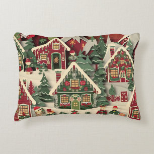 Red and Green 3D Paper Cut Christmas Village Desig Dekokissen