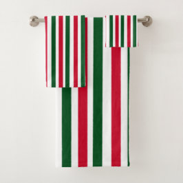 Red and Green Candy Cane Weihnachtsstreifen Badhandtuch Set