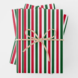 Red and Green Candy Cane Weihnachtsstreifen Geschenkpapier Set