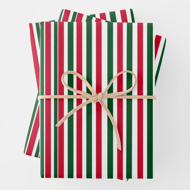 Red and Green Candy Cane Weihnachtsstreifen Geschenkpapier Set (Beispiel)