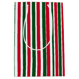 Red and Green Candy Cane Weihnachtsstreifen Mittlere Geschenktüte