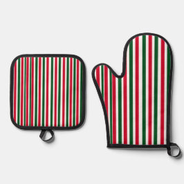 Red and Green Candy Cane Weihnachtsstreifen Ofenhandschuh & Topflappen-Set
