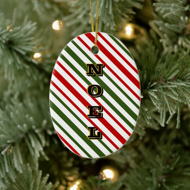 Red and Green Candy Stripes Weihnachten Weihnachte Keramik Ornament (Baum)