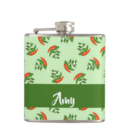 Red and green chili peppers pattern flachmann