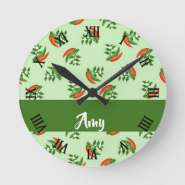 Red and green chili peppers pattern runde wanduhr