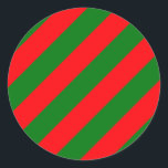 Red and Green Christmas Candycane Streifen Runder Aufkleber<br><div class="desc">Red and Green Christmas Candycane Streifen</div>