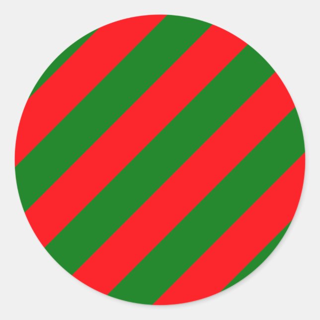 Red and Green Christmas Candycane Streifen Runder Aufkleber (Vorderseite)