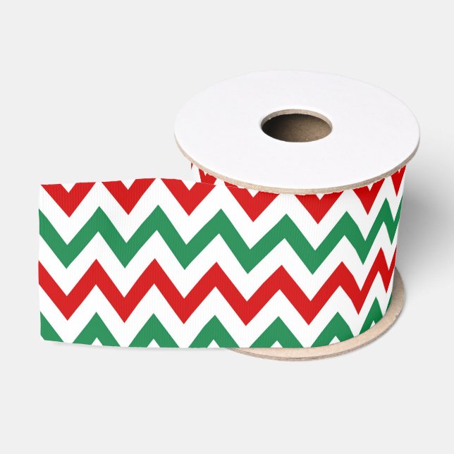Red and Green Christmas Chevron Printed Ribbon Ripsband (Spule)