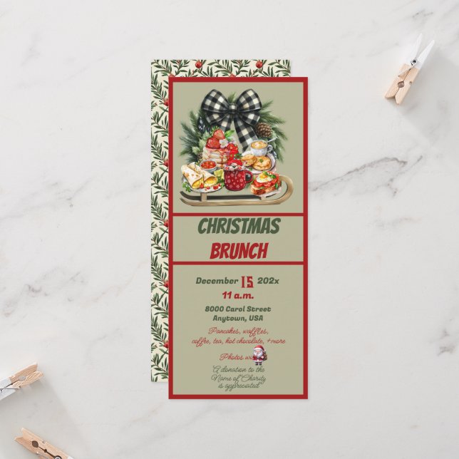 Red and Green Christmas Design Brunch Invitation (Devant/Arrière en situation)