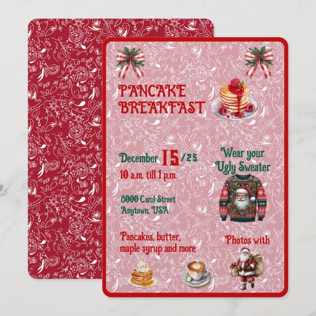 Red and Green Christmas Pancake Breakfast Einladung (Vorne/Hinten)