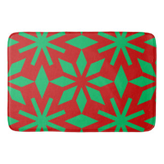 Red and Green Christmas Snowflakes Pattern Badematte