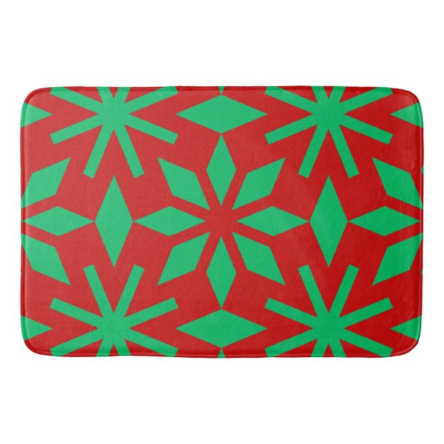 Red and Green Christmas Snowflakes Pattern Badematte (Vorderseite)