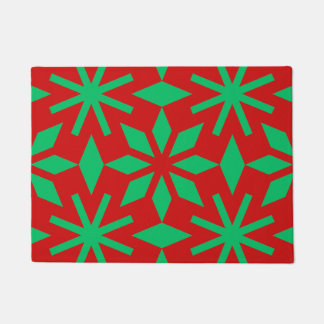 Red and Green Christmas Snowflakes Pattern Fußmatte