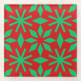 Red and Green Christmas Snowflakes Pattern Glasuntersetzer