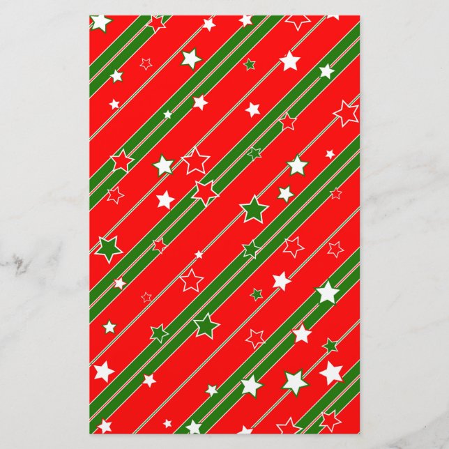 Red and Green Christmas Star Pattern Briefpapier (Vorderseite)