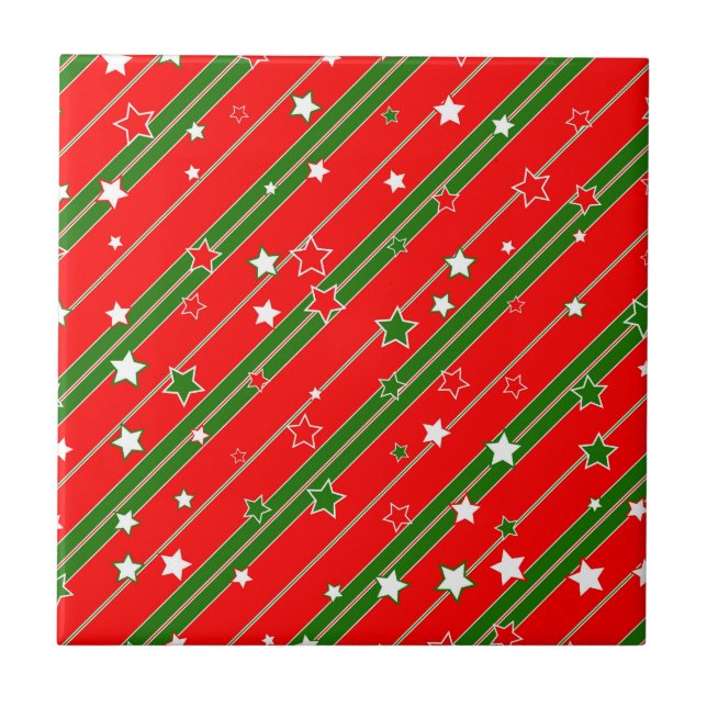 Red and Green Christmas Star Pattern Fliese (Vorderseite)