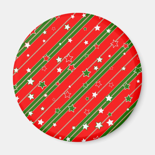 Red and Green Christmas Star Pattern Magnet (Vorne)