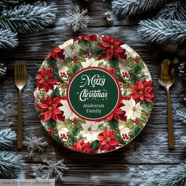 Red and Green Christmas Wreath Chic Paper Plates  Pappteller (Red and Green Christmas Wreath Chic Paper Plates )
