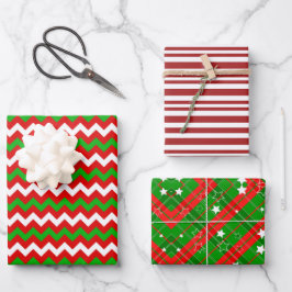 Red and Green Classic Stripes Weihnachten Geschenkpapier Set