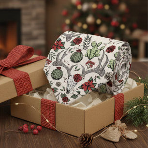 Red and Green Country Christmas Deer Head Antlers Krawatte