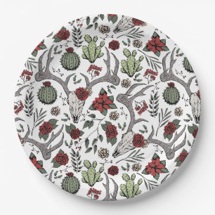 Red and Green Country Cowgirl Weihnachtsmann Antle Pappteller