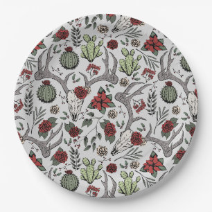 Red and Green Country Cowgirl Weihnachtsmann Antle Pappteller