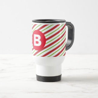 Red and Green Diagonal Pinstripes Monogram Reisebecher