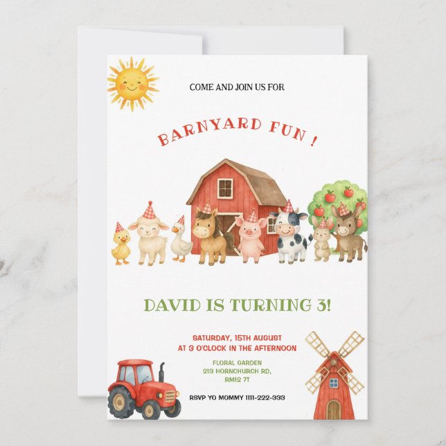 RED AND GREEN FARM BIRTHDAY PARTY INVITATION (Devant)
