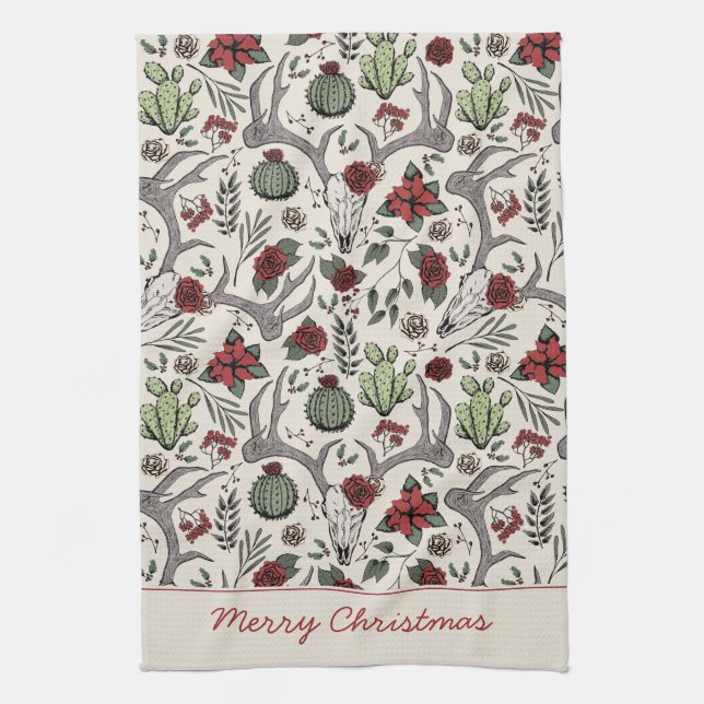 Red and Green FroChristmas Country Cowgirl Geschirrtuch (Vertikal)