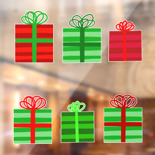 Red and Green Gift Wrapped Presents with Bows Fensteraufkleber