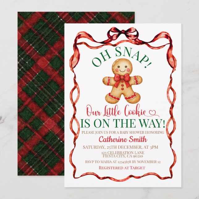 Red and Green  Gingerbread Christmas Baby Shower  Einladung (Vorne/Hinten)