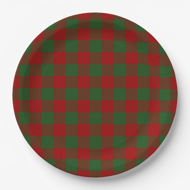 Red and Green Gingham Pattern Pappteller (Vorderseite)