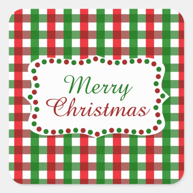 Red and Green Gingham Pattern Weihnachten Quadratischer Aufkleber (Vorderseite)