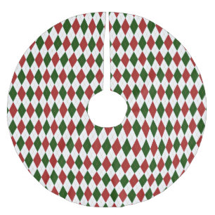 Red and Green Harlequin Diamond Raute Muster Polyester Weihnachtsbaumdecke