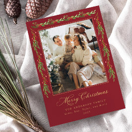Red and Green Holly Garland Christmas Photo Card Einladung