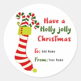 Red and Green Holly Jolly Weihnachtsgeschenk-Label Runder Aufkleber