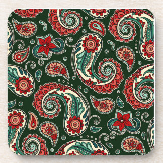 Red and Green Paisley Hard plastic coaster Getränkeuntersetzer