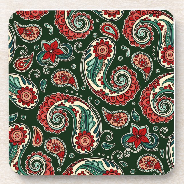 Red and Green Paisley Hard plastic coaster Getränkeuntersetzer (Vorderseite)