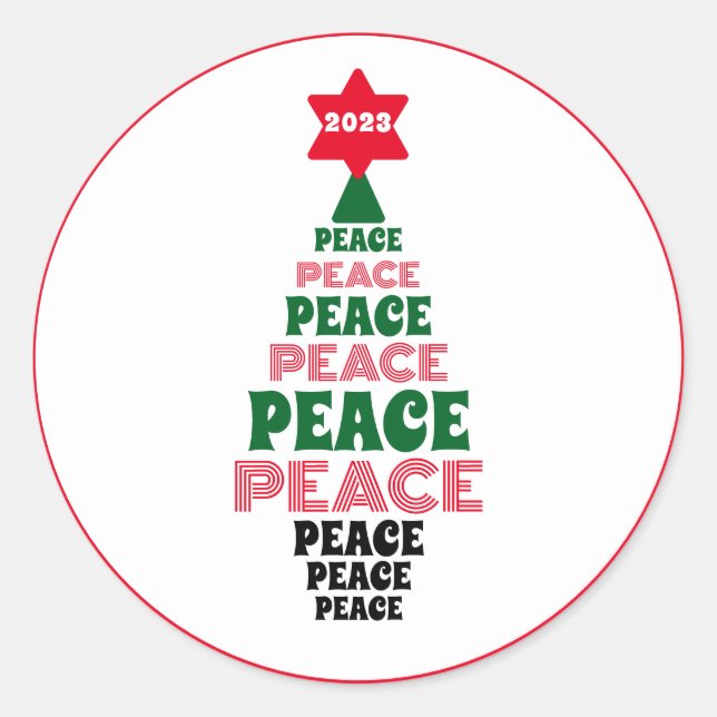Red and Green Peace Christmas Tree White Runder Aufkleber (Vorderseite)