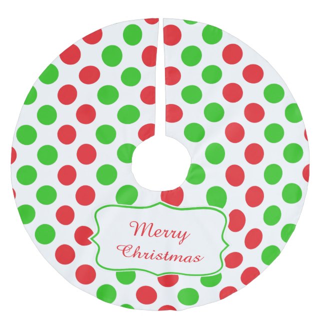 Red and Green Polka Dot Pattern Weihnachten Polyester Weihnachtsbaumdecke (Vorderseite)