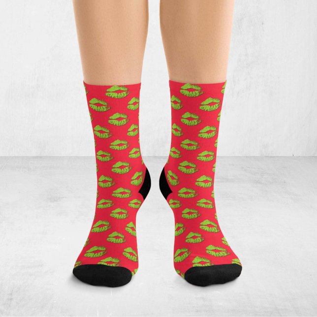Red and Green Pop Art Kissing Lips XOXO Socken (Von Creator hochgeladen)