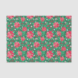 Red and Green Preppy Christmas Poinsettias Seidenpapier