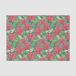 Red and Green Preppy Christmas Poinsettias Seidenpapier