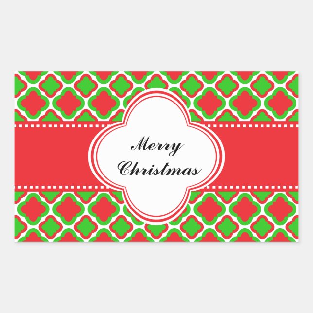Red and Green Quatrefoil Muster Weihnachten Rechteckiger Aufkleber (Vorderseite)